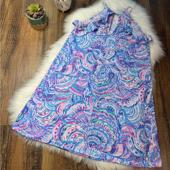 Lilly Pulitzer Billie Ruffled Tank Dress Happy as a Clam Vibrant Patterned Sz S - Picture 4 of 6